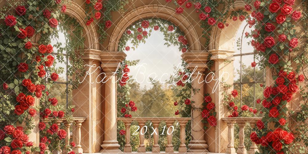 Kate Valentines Retro Rose Arch Stone Balcony Backdrop Designed by Emetselch