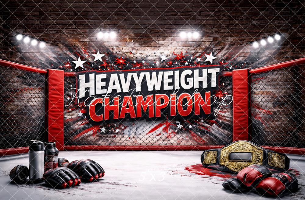 Kate Sports Red Heavyweight Champion MMA Cage Printed Backdrop Designed by Ashley Paul