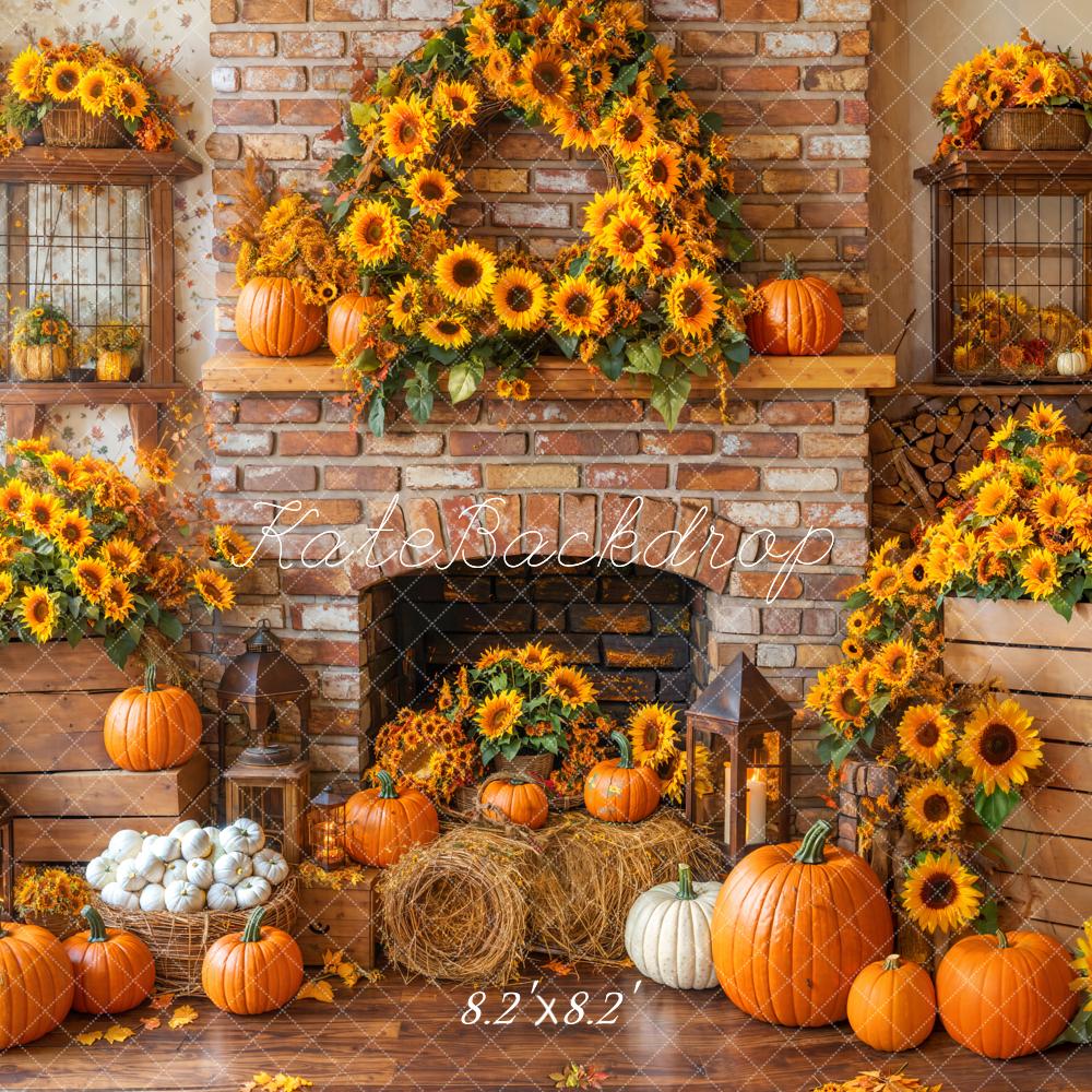 Fall Zonnebloem Haard Pompoen Baksteen Foto Achtergrond Designed by Emetselch