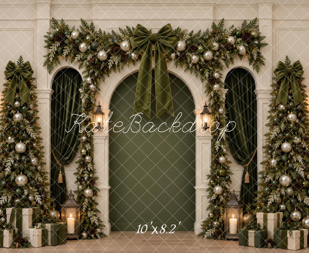 Kate Christmas Trees Green Arch Garland Bow Gifts Printed Backdrop Designed by Emetselch
