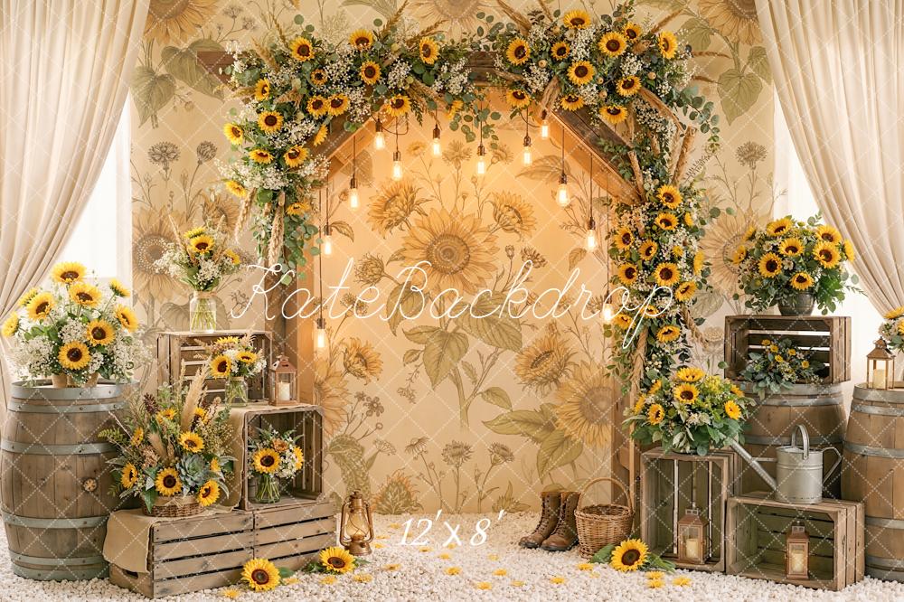 TEST Kate Sunflower Flower Arch Rustic Barrels Crates Printed Backdrop Designed by Emetselch