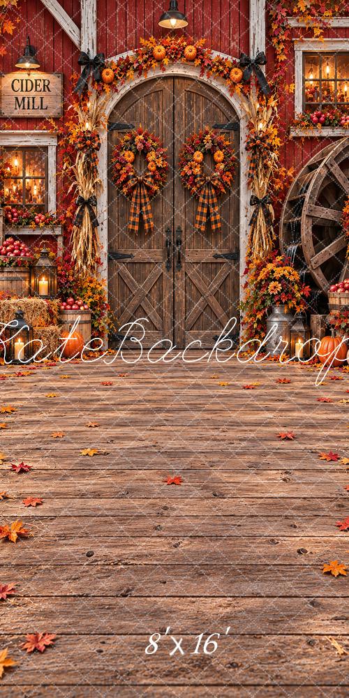 Kate Sweep Fall Cider Mill Pumpkin Barn Door Printed Backdrop Designed by Vertigo Productions