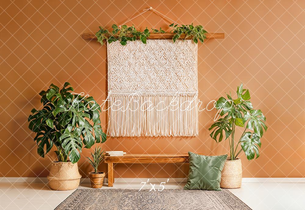 Kate Boho Macrame Wall Hanging and Green Plants Backdrop Designed by Emetselch