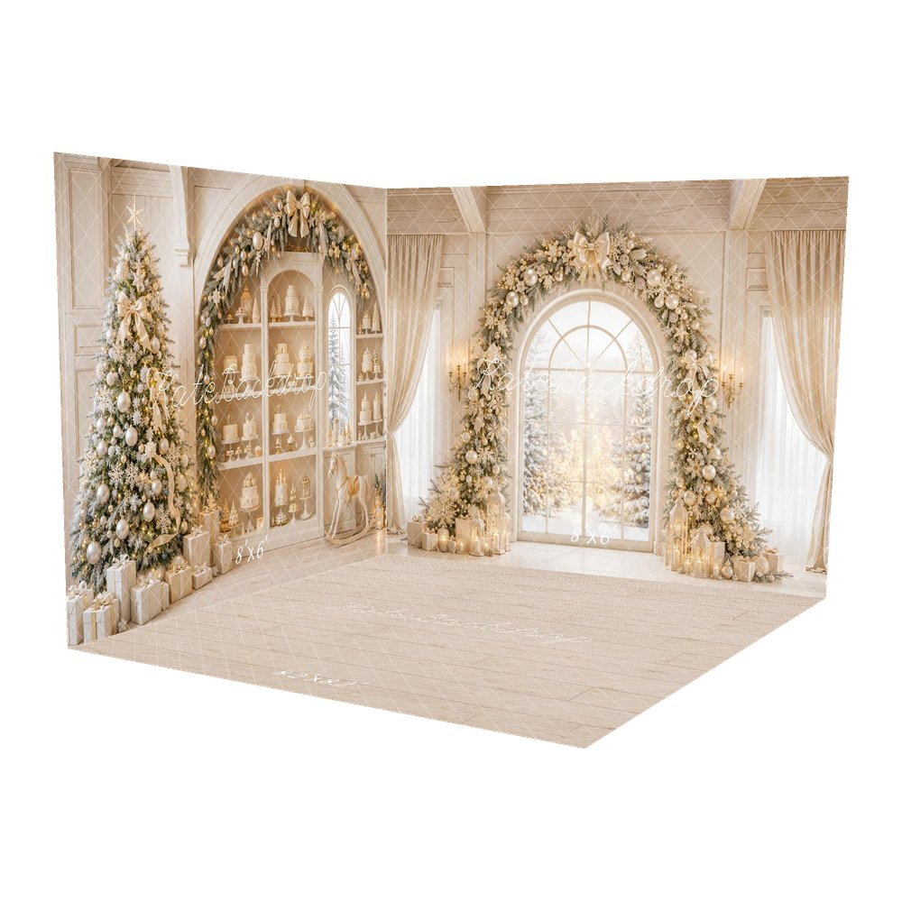 Kate Christmas Flower Arch Shelf Cake Cream Window Presents Lanterns Printed Backdrop Room Set