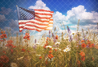 Kate Independence Day American Flag Wildflower Printed Backdrop Designed by Emetselch
