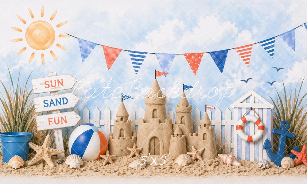 TEST Kate Summer Beach Sandcastle Bunting Seashells Anchor Printed Backdrop Designed by Caitlin Lynch