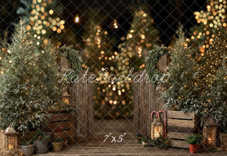 Kate Christmas Pine Trees Wooden Crates Printed Backdrop Designed by Emetselch