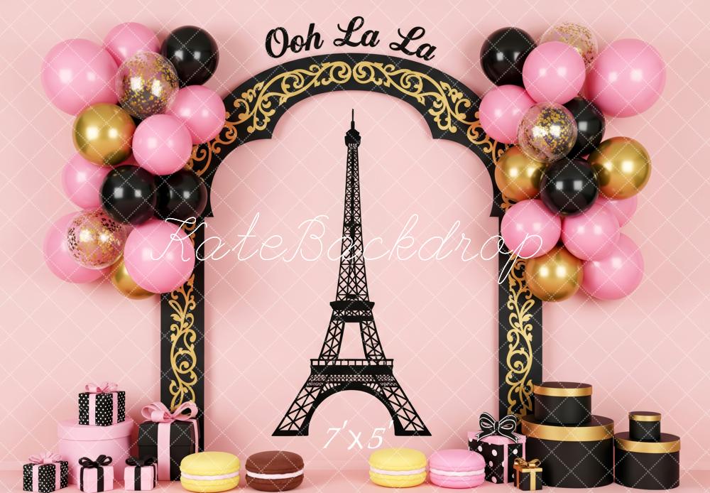 Kate Birthday Paris Eiffel Tower Arch Balloons Macarons Backdrop Designed by Patty Roberts