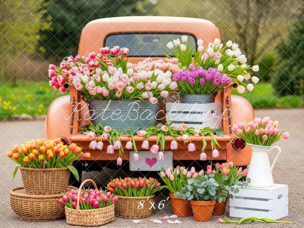 Kate Spring Truck Tulip Flower Baskets Printed Backdrop Designed by Patty Roberts