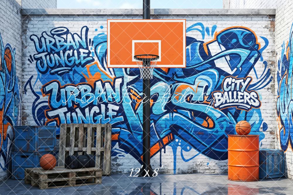 Kate Sports Urban Jungle Graffiti Basketball Court Brick Wall Printed Backdrop Designed by Patty Roberts