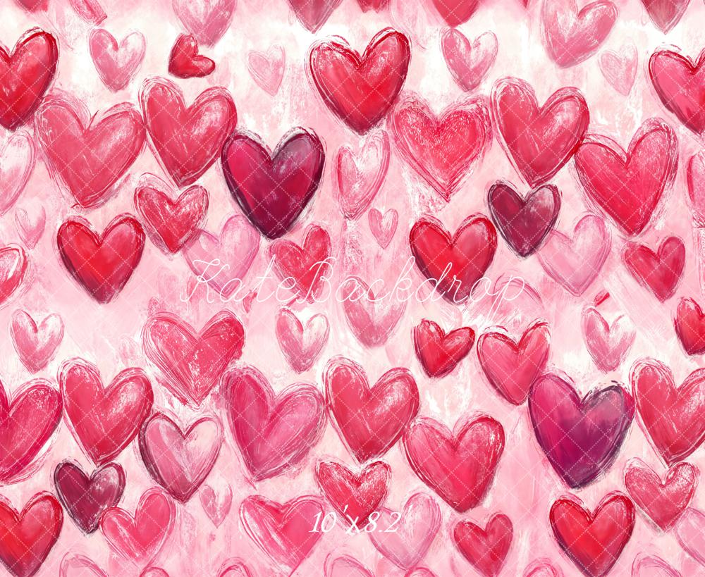 Kate Valentine's Day Pink Red Hearts Pattern Backdrop Designed by Chain Photography