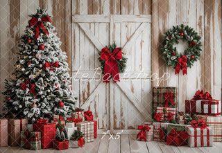 Kate Christmas Tree Wood Door Gifts Printed Backdrop Designed by Emetselch