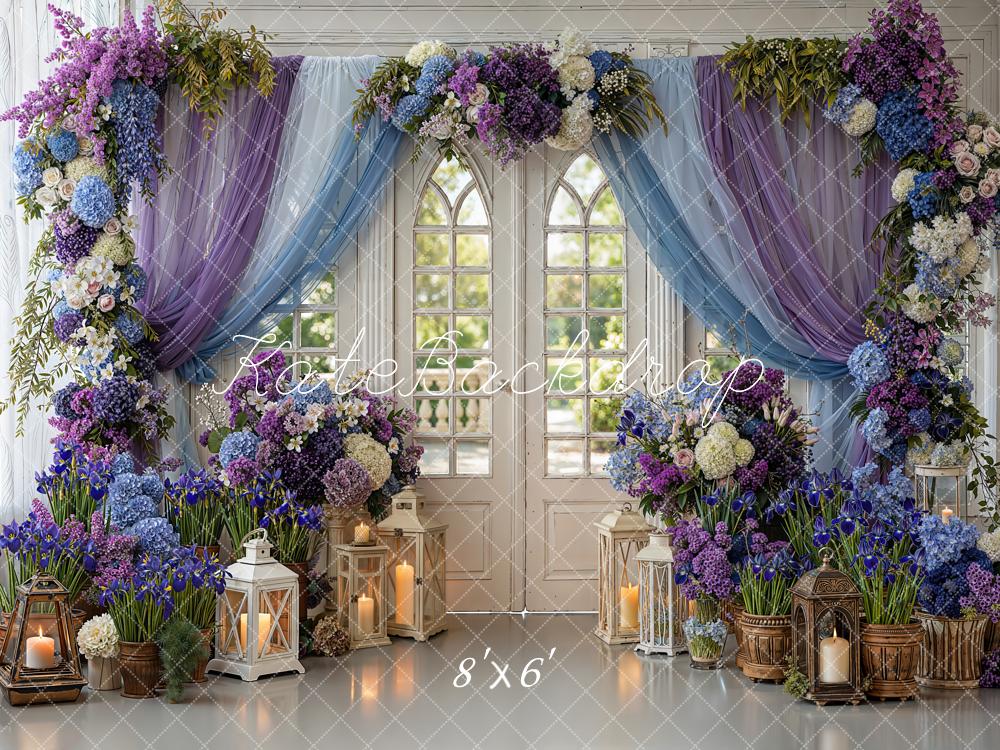 Kate Spring Flower Arch Purple Blue Window Lanterns Backdrop Designed by Emetselch