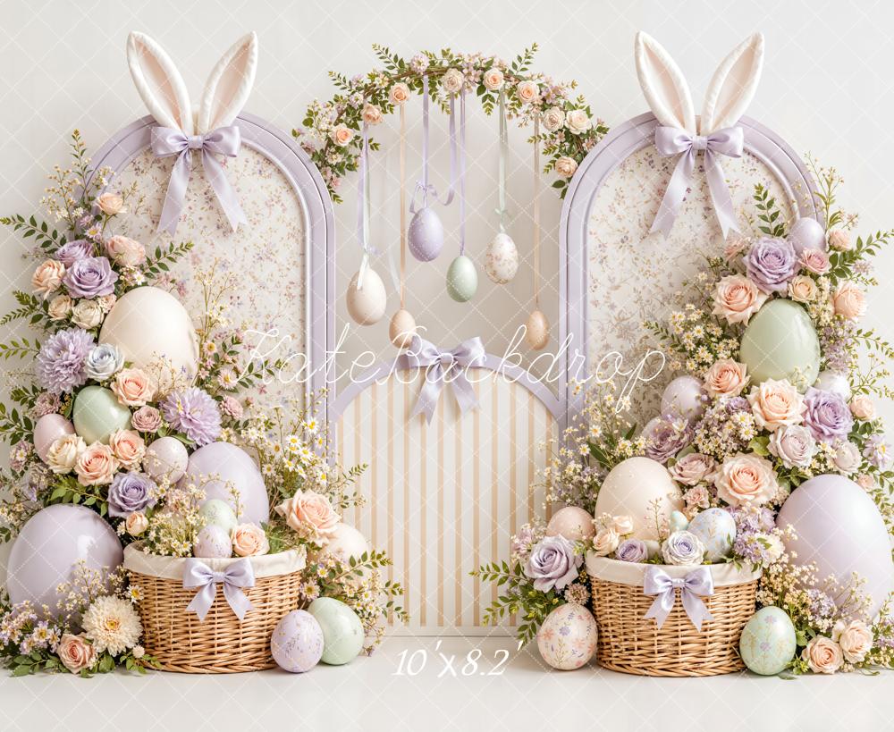 Kate Easter Bunny Ears Floral Arch Egg Baskets Printed Backdrop Designed by Emetselch