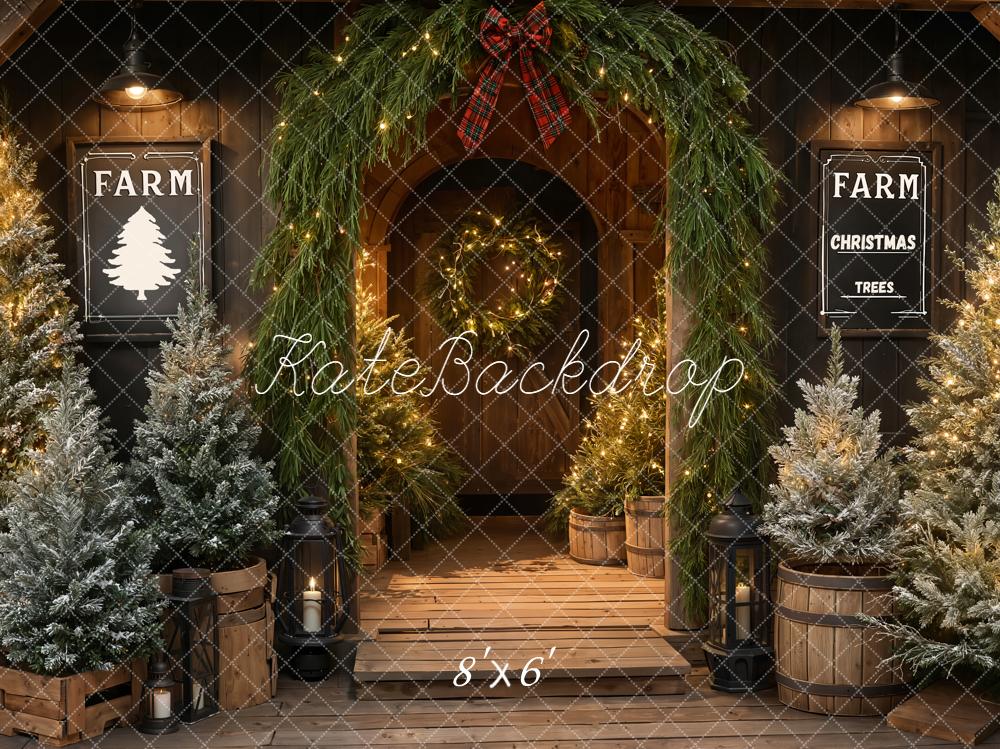 Kate Christmas Trees Farmhouse Porch Garland Arch Backdrop Designed by Emetselch