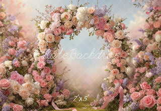 Kate Spring Flower Arch Pink White Purple Roses Outdoor Garden Printed Backdrop Designed by Emetselch