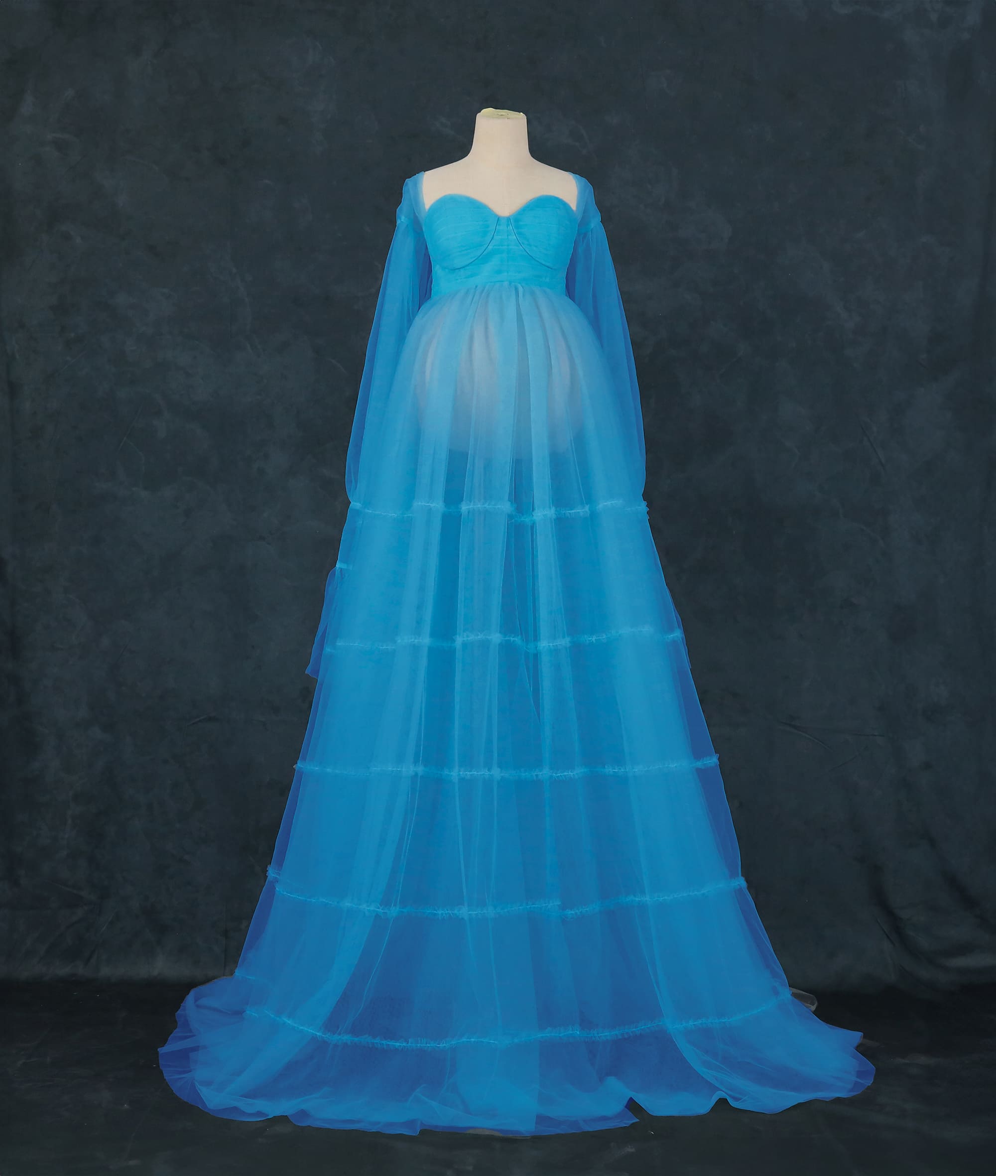 Kate Mesh High Waisted Long Sleeve Custom Maternity Photoshoot Gowns