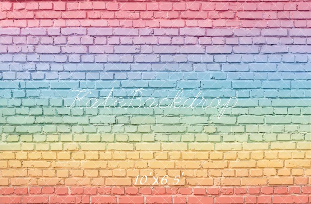 Kate Rainbow Gradient Brick Wall Printed Backdrop Designed by Chain Photography