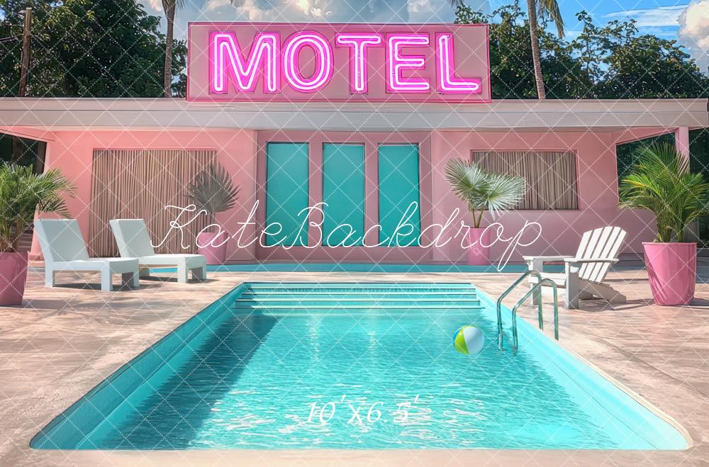 Fondo de piscina del motel de verano rosa Diseñado por Mini MakeBelieve