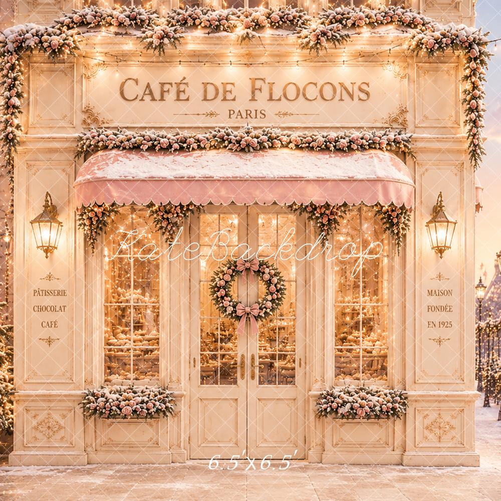 Kate Christmas Paris Café Snowy Eiffel Tower Printed Backdrop Designed by Caitlin Lynch