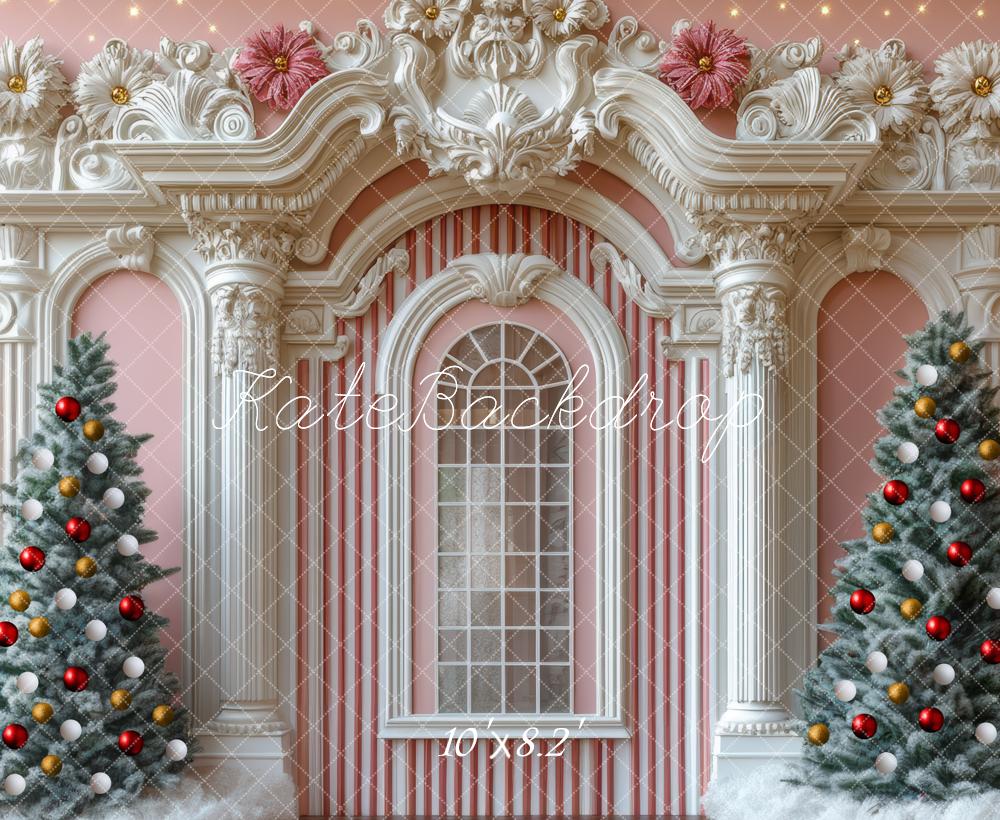 Kate Christmas Tree Retro Arched Wall Pink Backdrop Designed by Mini MakeBelieve