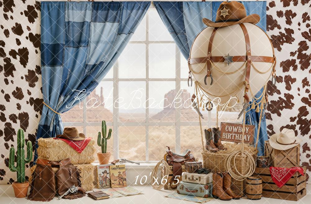Kate Cowboy Western Hot Air Balloon Haystack Cactus Backdrop Designed by Emetselch