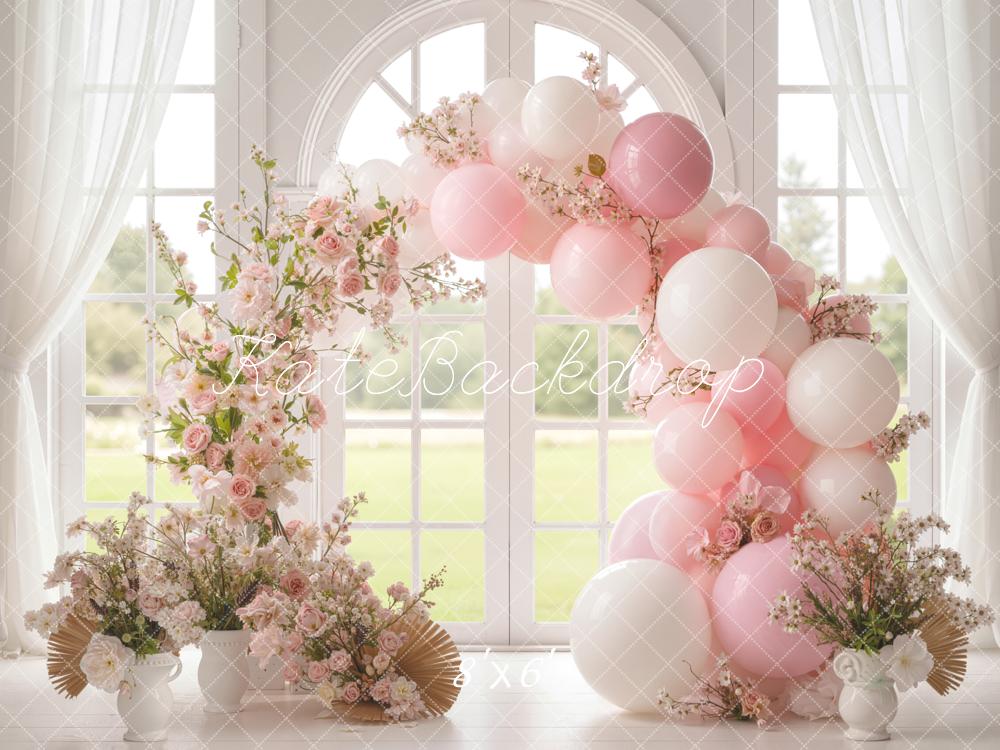 Kate Spring Pink Flower Arch Balloon Window Backdrop Designed by Emetselch