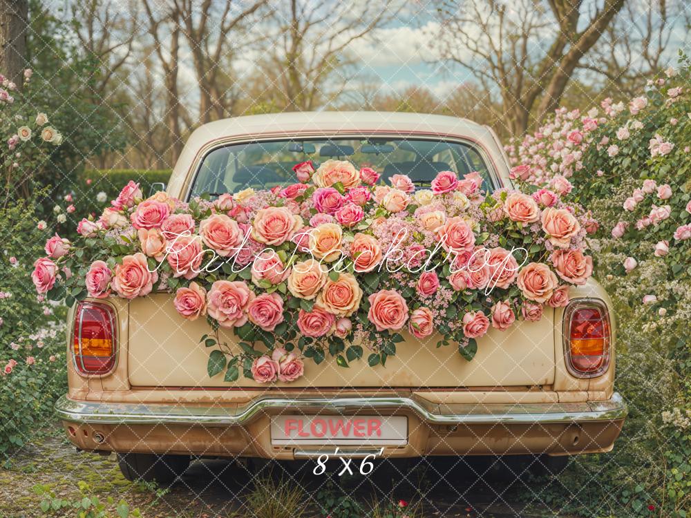 Kate Valentine Vintage Car Pink Roses Backdrop Designed by Emetselch