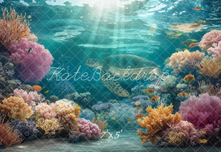 Kate Underwater Coral Reef Fish Sea Turtle Printed Backdrop Designed by Chain Photography