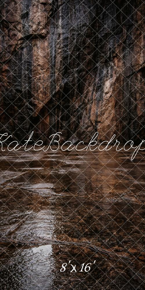 Kate Sweep Brown Rock Wall and Wet Floor Printed Backdrop Designed by Vertigo Productions