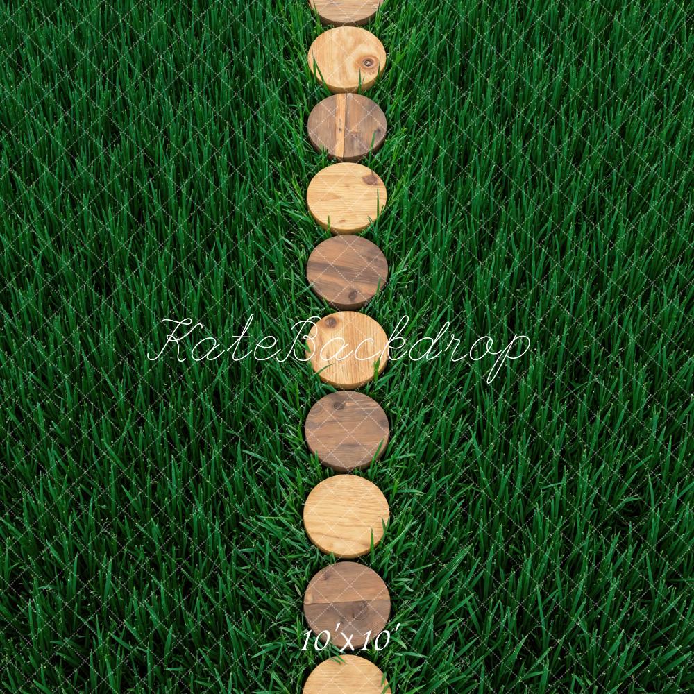Kate Wood Slice Path On Grass Floor Printed Backdrop Designed by Mini MakeBelieve