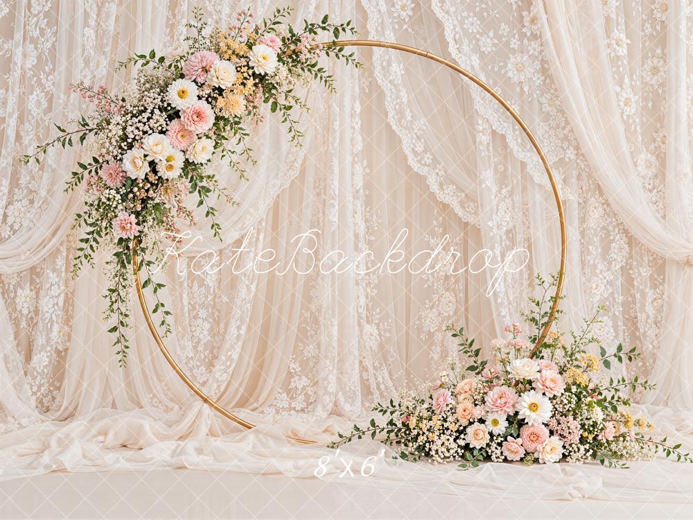 Kate Romantic Wedding Floral Hoop Lace Drapery Printed Backdrop Designed by Emetselch