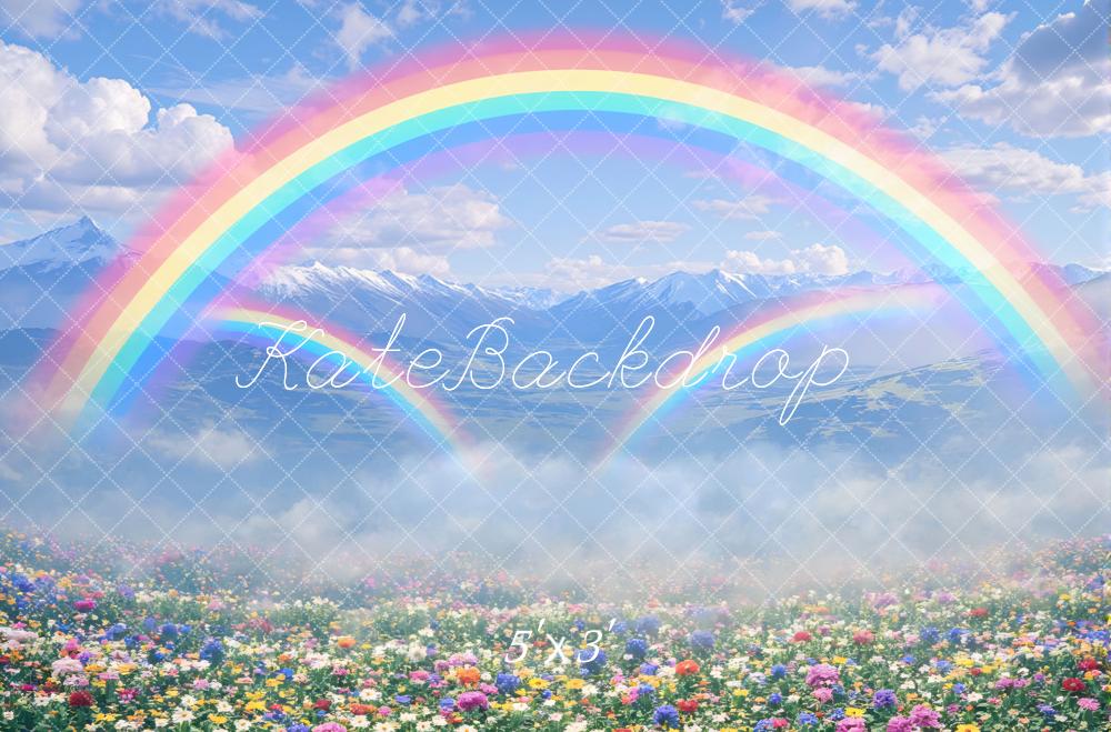 Kate Rainbow Mountain Meadow Flowers Printed Backdrop Designed by Mini MakeBelieve