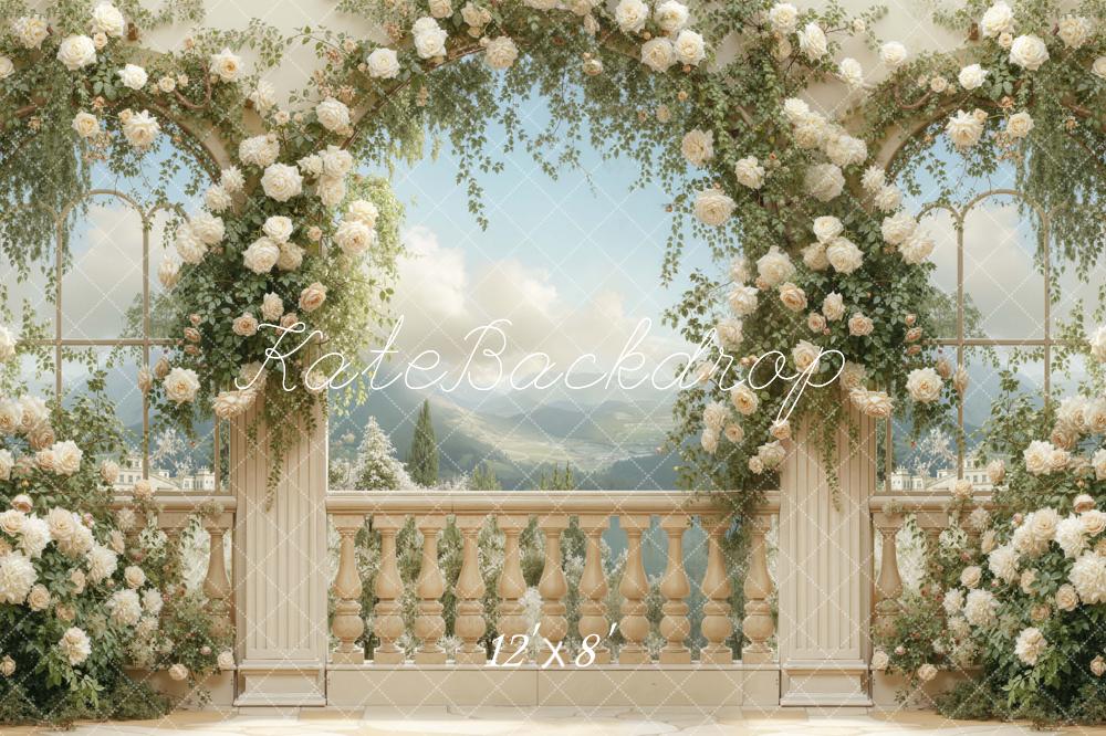 Kate Summer Flower Arch Elegant Balcony Printed Backdrop Designed by Emetselch