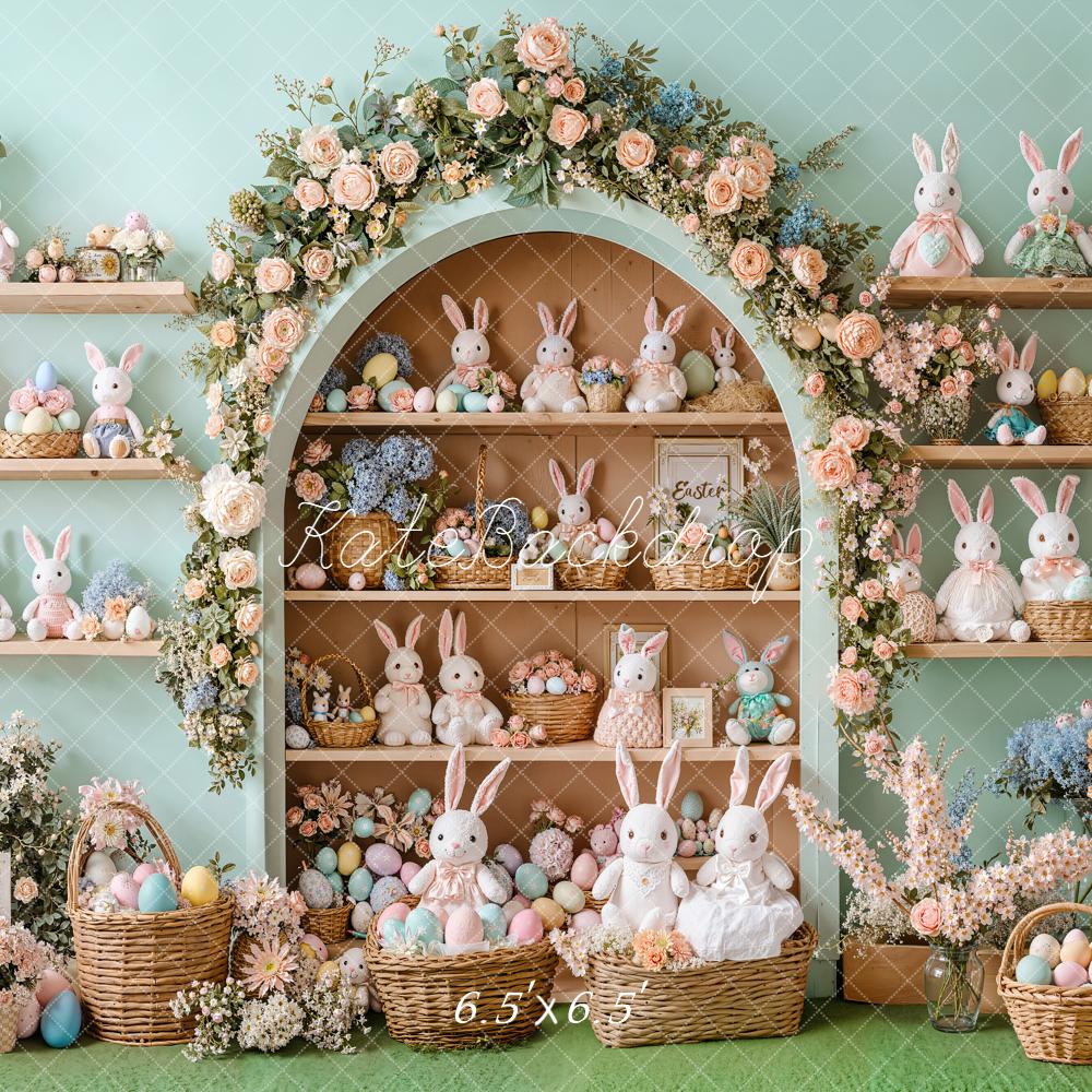 Kate Easter Bunny Flower Arch Cabinet Pastel Eggs Baskets Backdrop Designed by Emetselch