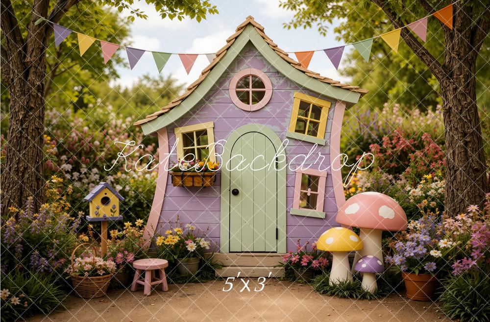 Kate Fairy Cottage Garden Mushrooms Kids Printed Backdrop Designed by Jordan Moon