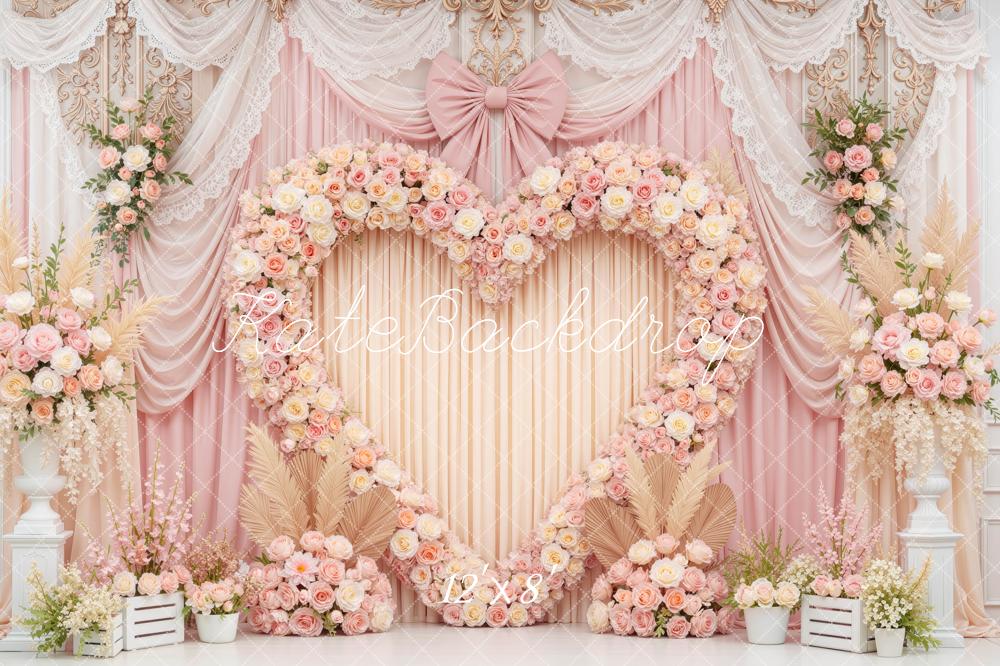 Kate Wedding Pink Heart Flower Arch Printed Backdrop Designed by Mini MakeBelieve