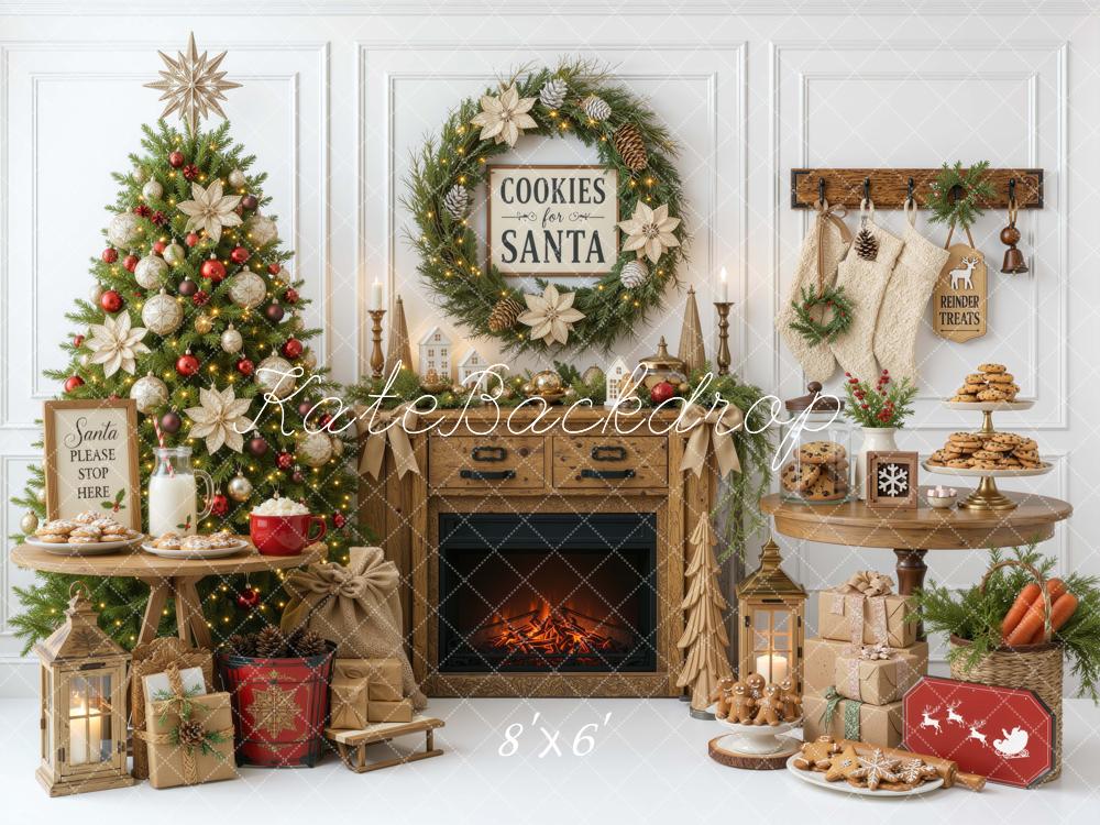 Kate Christmas Tree Fireplace Cookies Santa Wreath Table Printed Backdrop Designed by Mini MakeBelieve