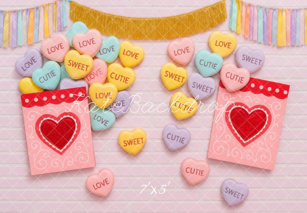 Kate Valentine's Day Heart Candy Pink Love Cards Backdrop Designed by Mini MakeBelieve