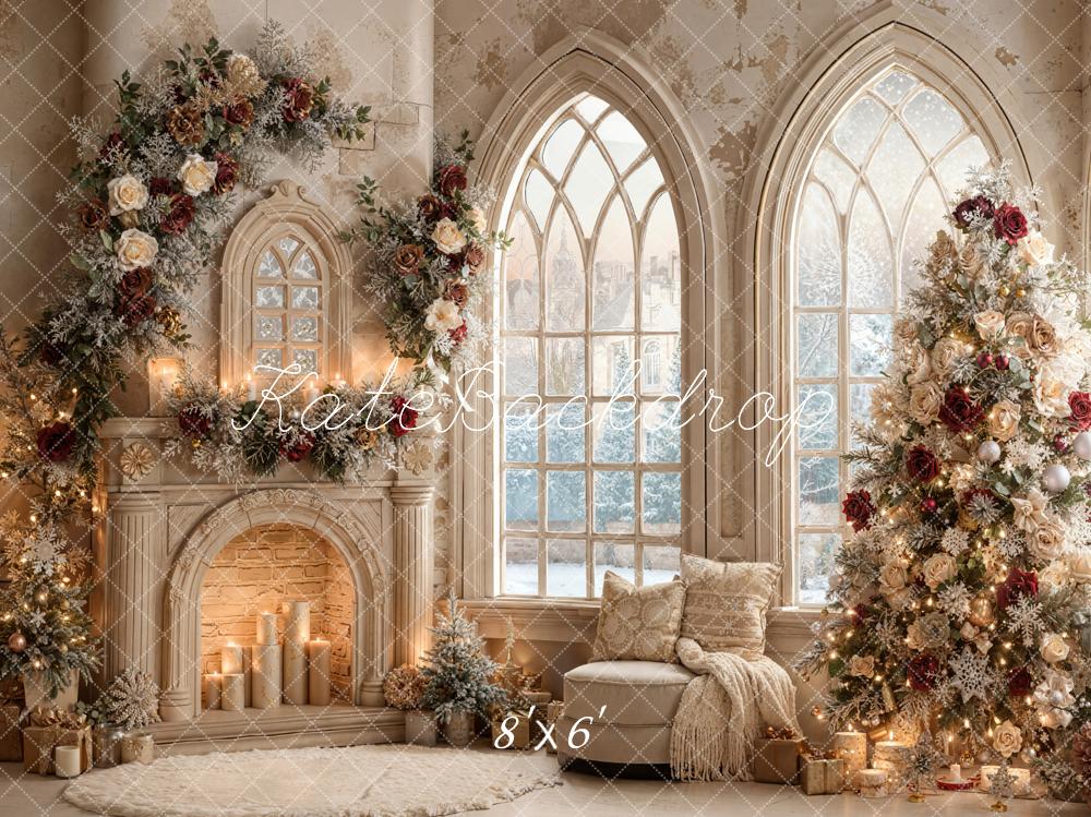 Kate Christmas Tree Roses Fireplace Arched Window Backdrop Designed by Emetselch