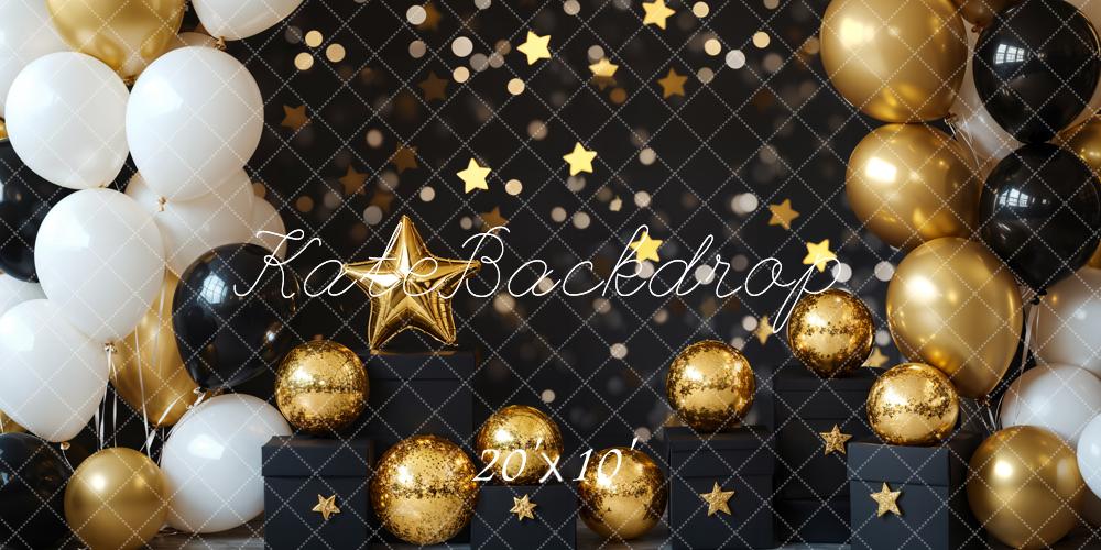 Kate Cake Smash Gold and Black Balloon Backdrop Designed by Emetselch