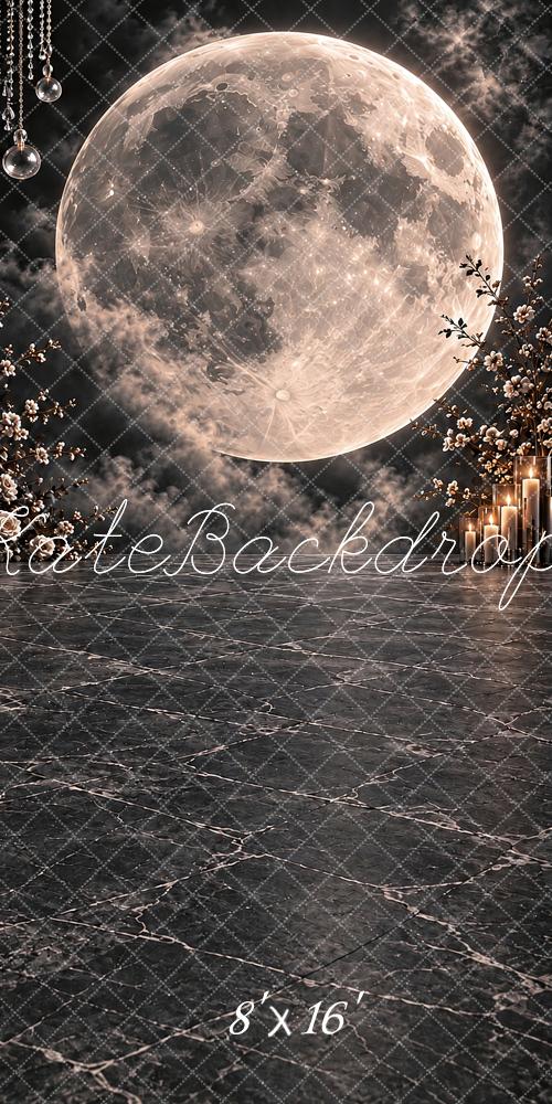 Kate Sweep Black Moon Crystal Blossoms Candlelight Marble Floor Printed Backdrop Designed by Vertigo Productions