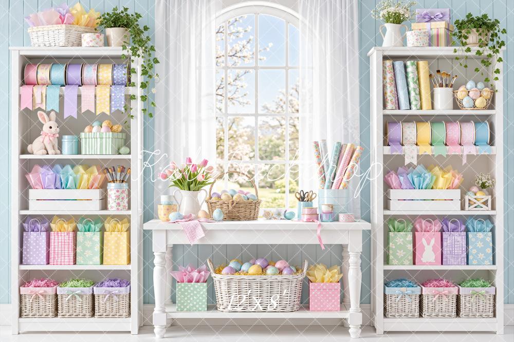 Kate Easter Bunny Pastel Craft Room Shelves Window Printed Backdrop Designed by Emetselch