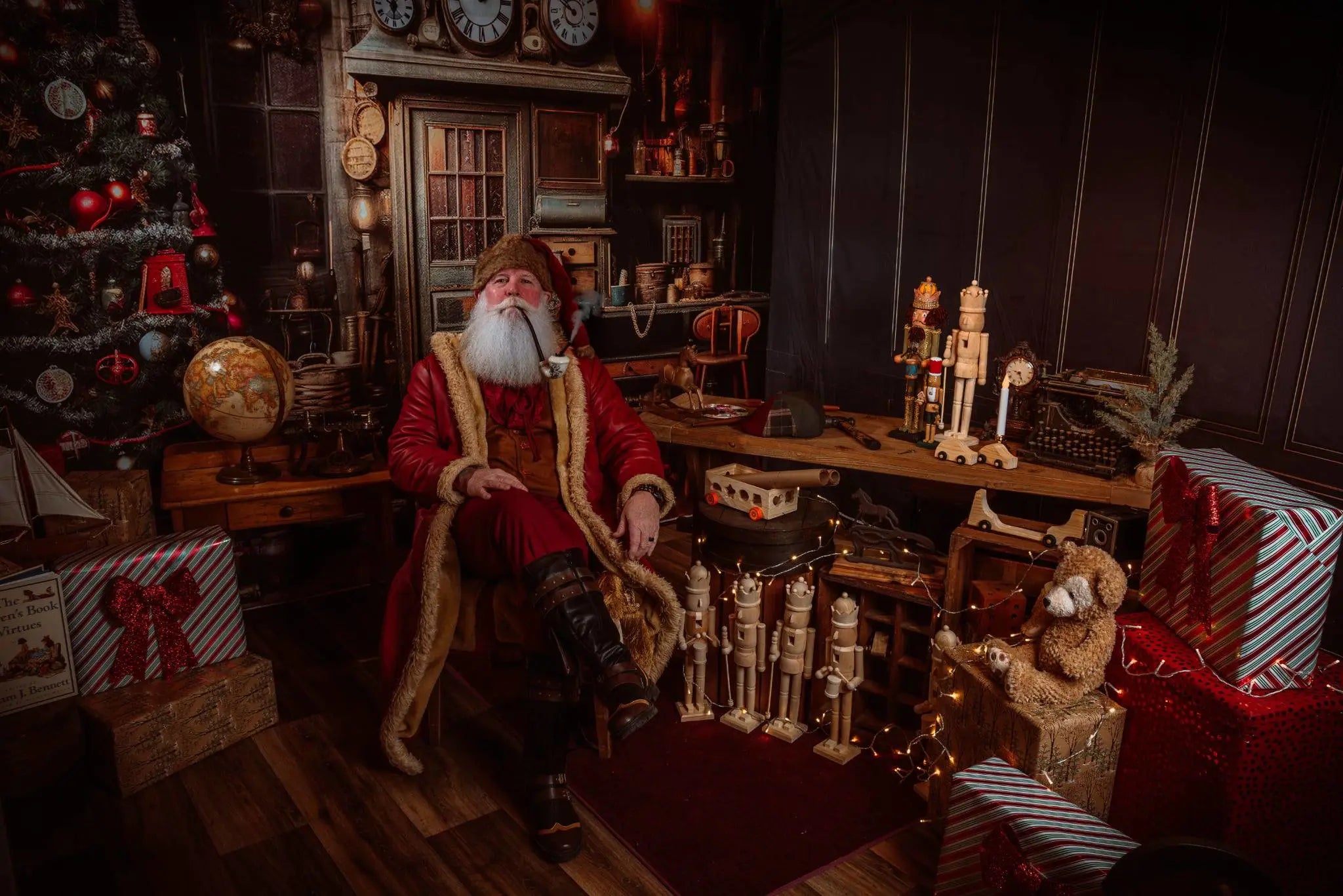 Fondo de Escenario del Taller de Papá Noel para la Navidad Diseñado por Emetselch