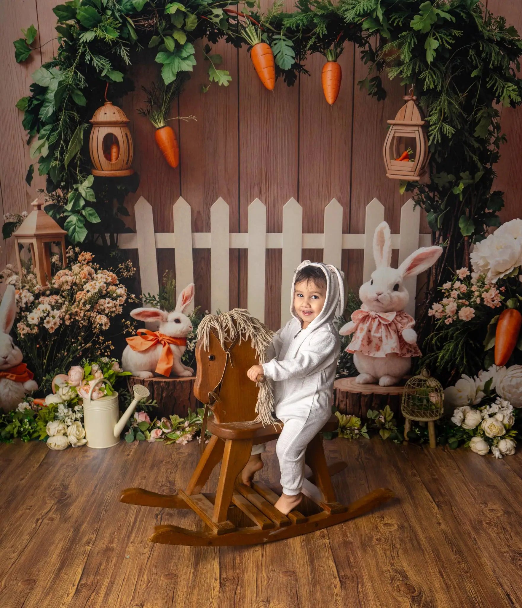 Kate Easter Bunny Greenery Arch Printed Backdrop Designed by Emetselch