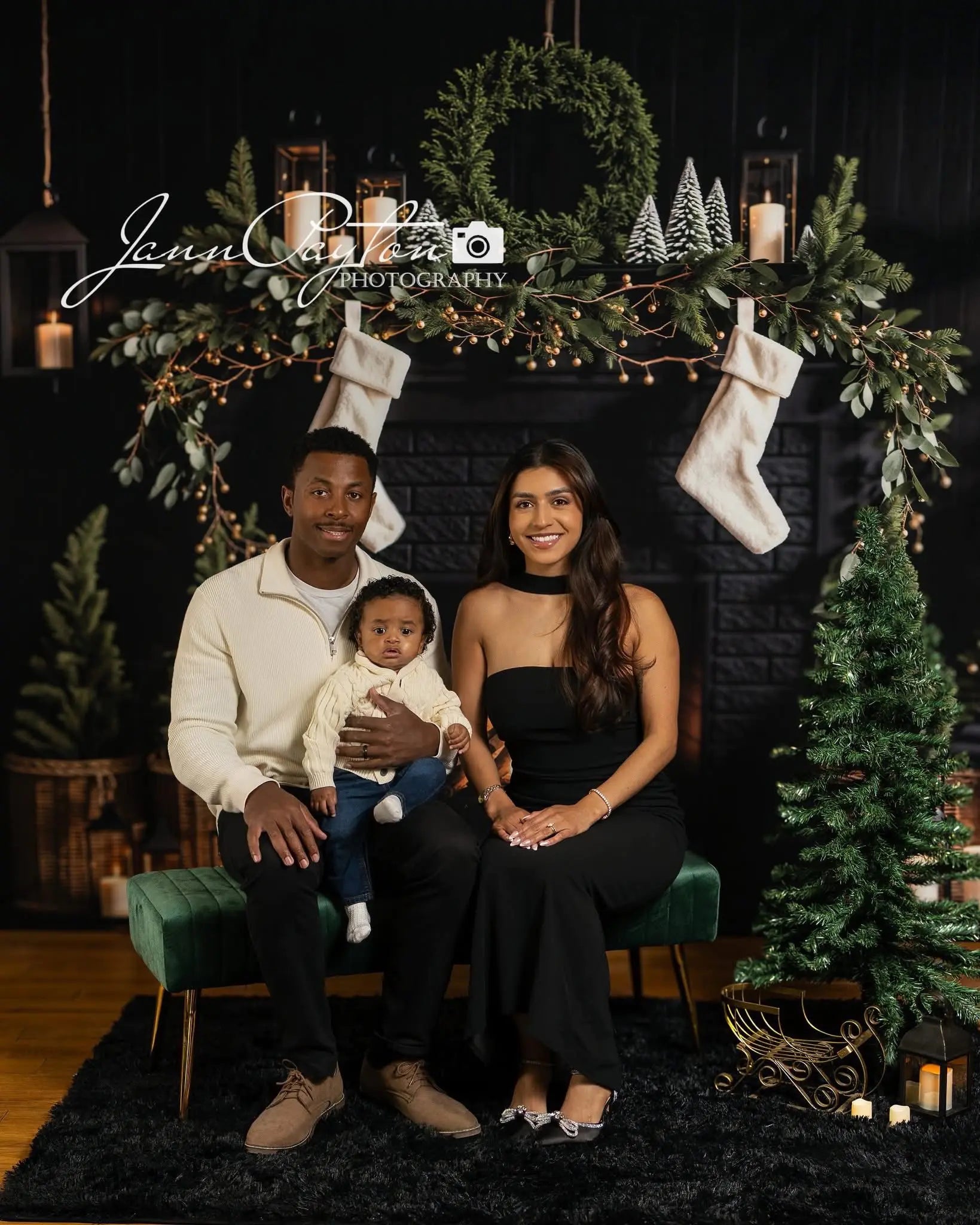 Kate Christmas Tree Fireplace Black Wall Backdrop Designed by Emetselch