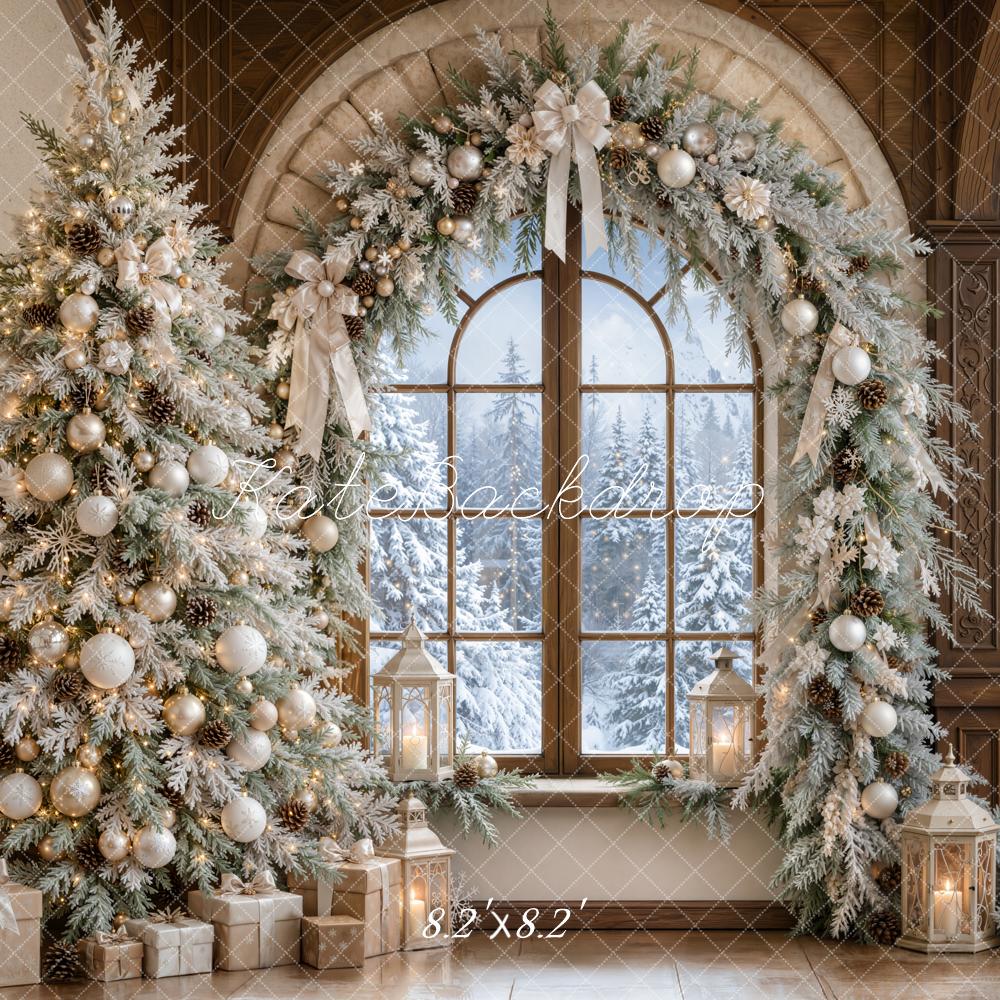 Kate Christmas Indoor Snowy Tree Arch Window Garland Printed Backdrop Designed by Emetselch