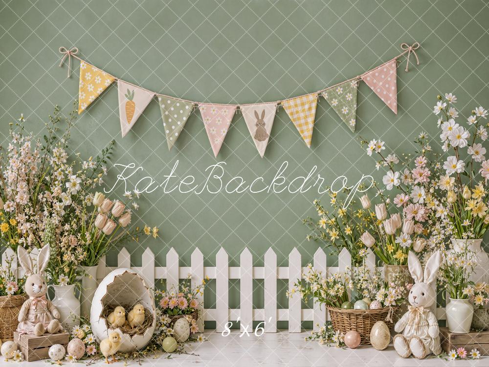 Kate Easter Cake Smash Floral Garden Bunny Eggs Chicks Buntings Printed Backdrop Designed by Emetselch