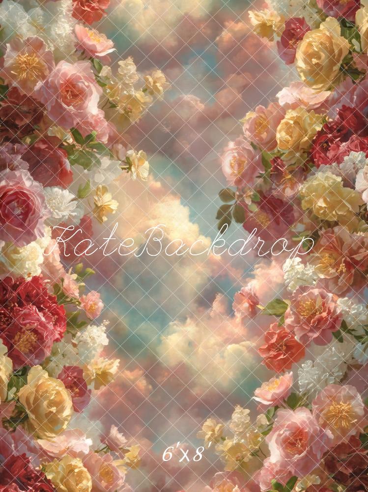 Kate Flower Arch Pastel Clouds Printed Backdrop Designed by GQ