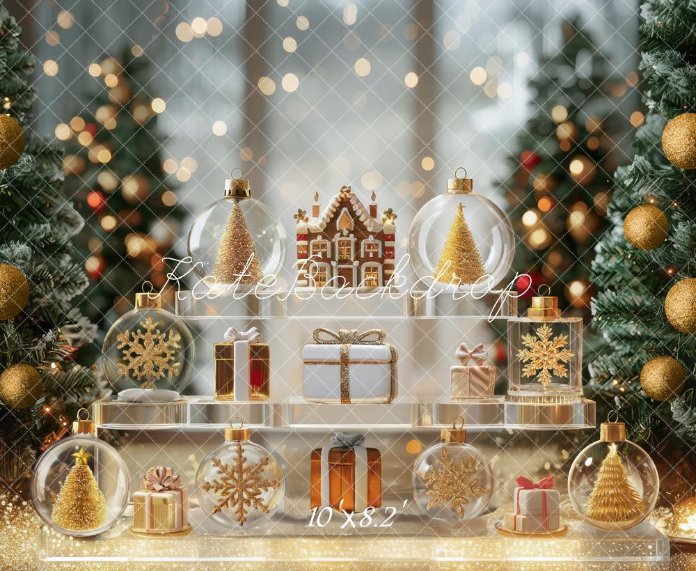 Adorno de oro de bola de cristal de Navidad Árboles Regalo Copo de nieve Fondo